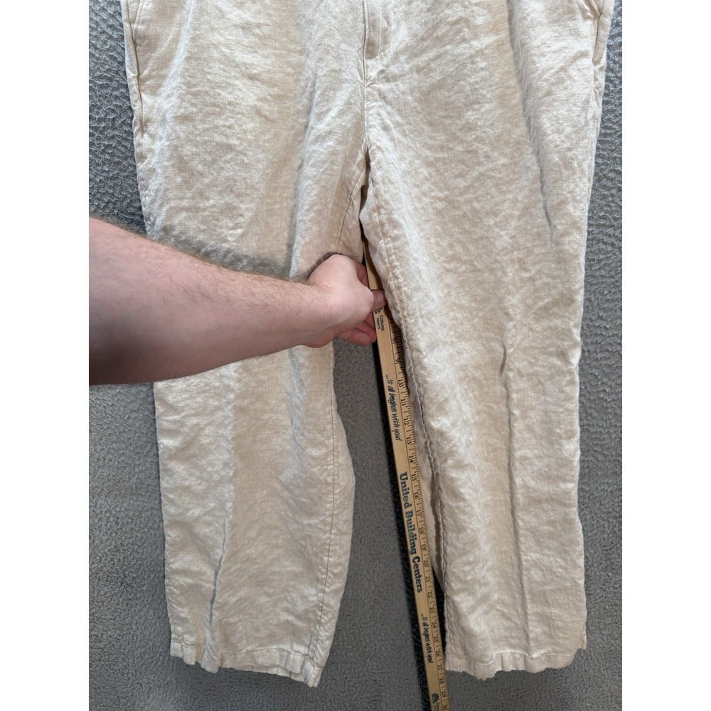 Lands End Pants Womens 12 Tan 100% Linen High Rise Wide Leg Nautical Coastal - Picture 4 of 10